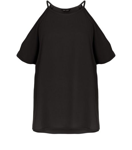 Black Woven Cold Shoulder Top | New Look