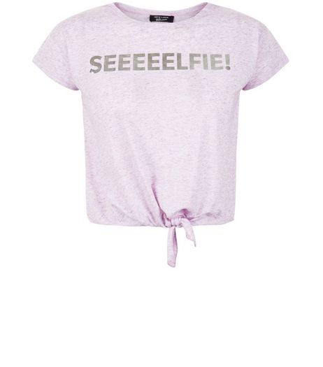 Teens Lilac Selfie Print Tie Front T-Shirt | New Look