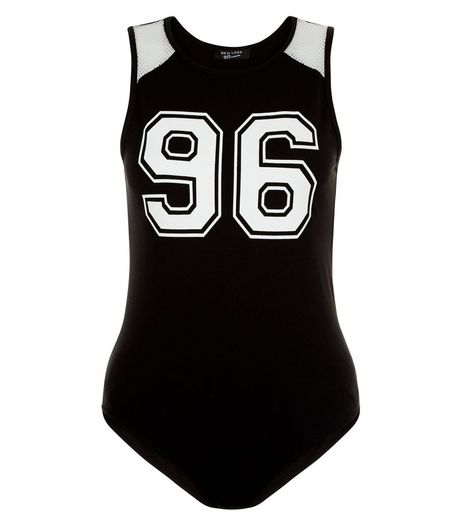 Teens Black 96 Print Mesh Panel Bodysuit | New Look