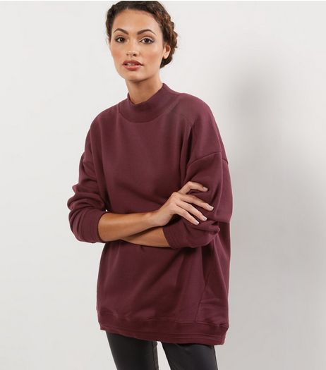 Burgundy Funnel Neck Longline Sweater | New Look