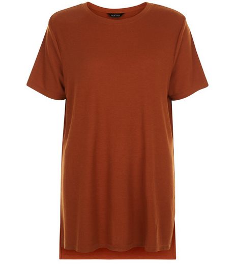 Rust Split Side Longline T-Shirt | New Look