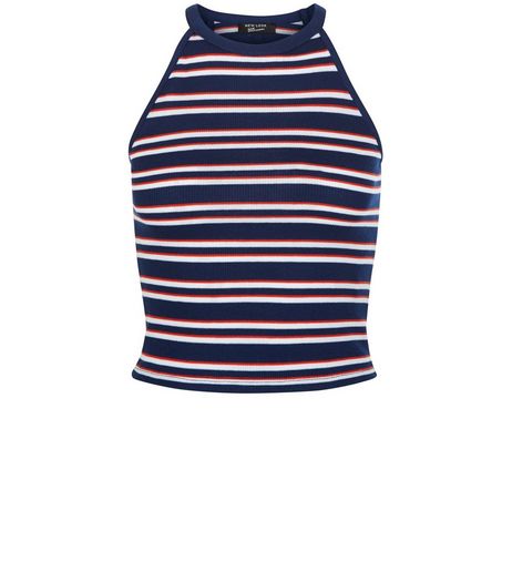 Teens Blue Stripe High Neck Cami | New Look