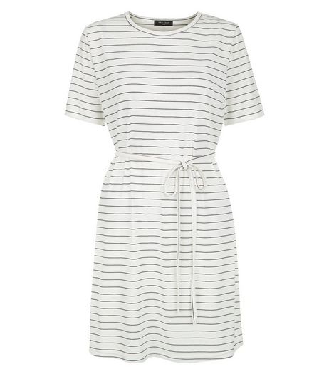 Tall White Stripe Belted Tunic Dress | New Look