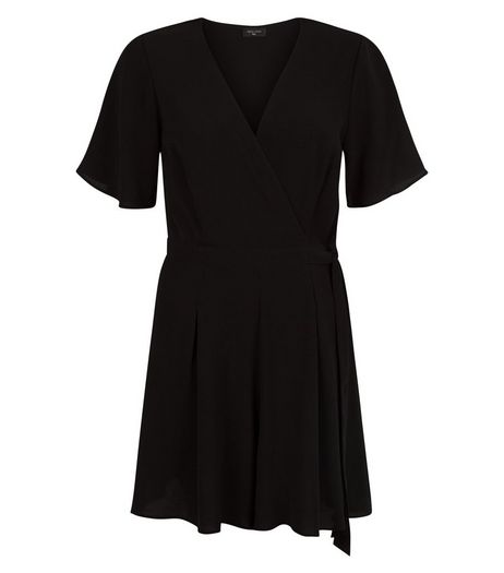 Tall Black Wide Sleeve Wrap Playsuit | New Look