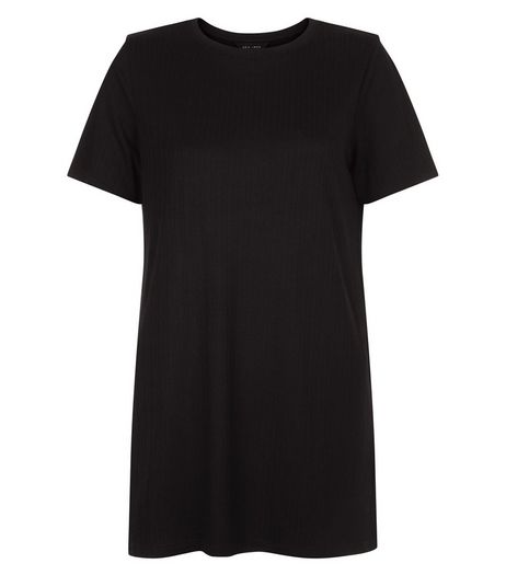 Black Ribbed Longline T-Shirt | New Look