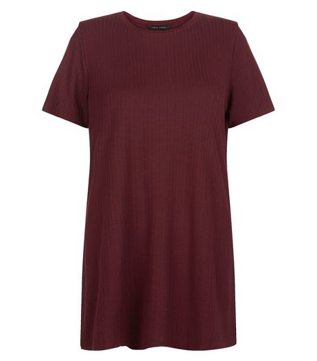 Burgundy Ribbed Longline T-Shirt | New Look