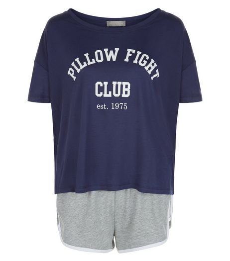 Petite Navy Pillow Fight Print Pyjama Set | New Look