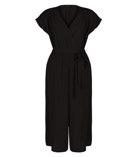 Black Wrap Front Culotte Jumpsuit | New Look