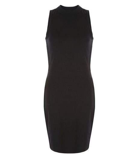 Black Funnel Neck Side Stripe Bodycon Mini Dress | New Look