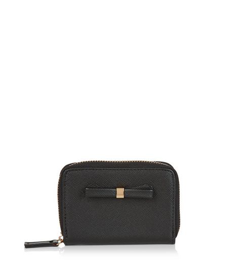 Black Bow Mini Zip Around Card Holder | New Look