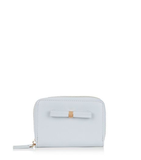 Pale Blue Bow Mini Zip Around Card Holder | New Look