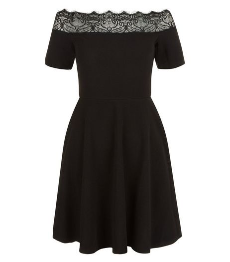 Black Lace Trim Bardot Neck Skater Dress | New Look