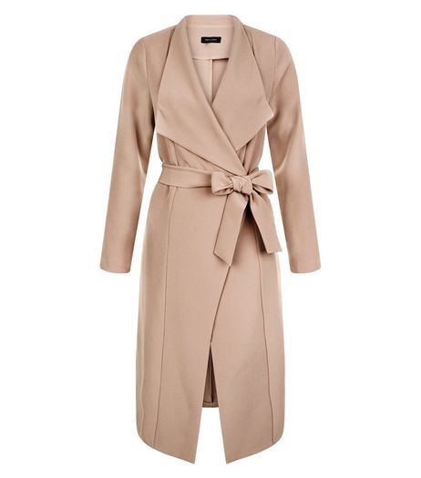 Camel Waterfall Tie Waist Split Side Jacket | New Look