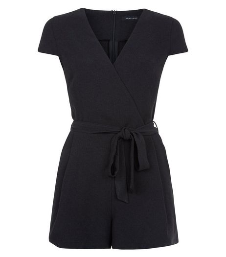 Black Wrap Front Tie Waist Playsuit | New Look