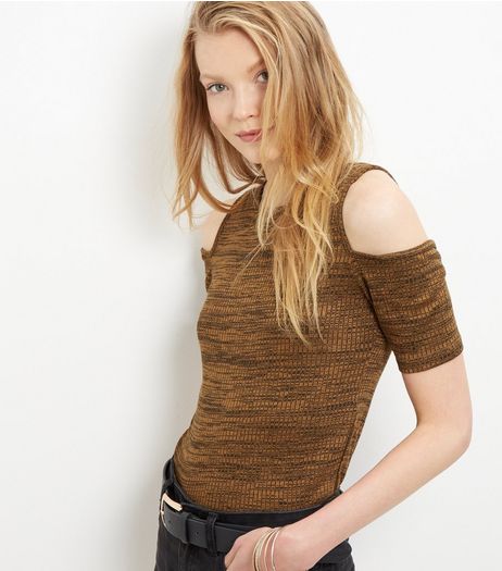 Olive Green Fine Knit Cold Shoulder Top | New Look