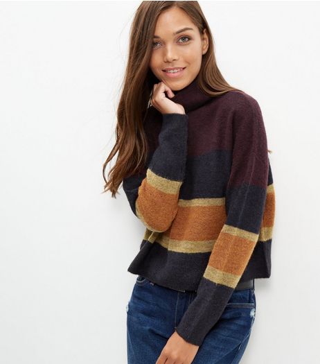 Burgundy Colour Block Crop Jumper | New Look