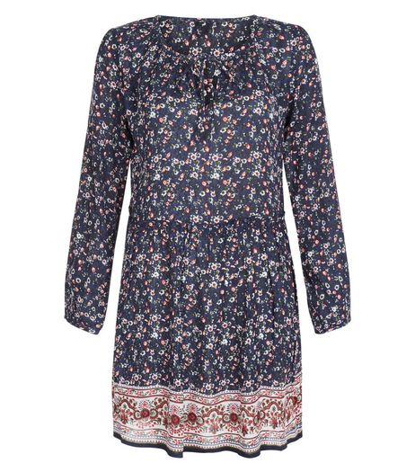 Blue Vanilla Blue Floral Print Long Sleeve Dress | New Look