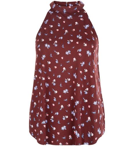 Tall Burgundy Ditsy Floral High Neck Cami | New Look