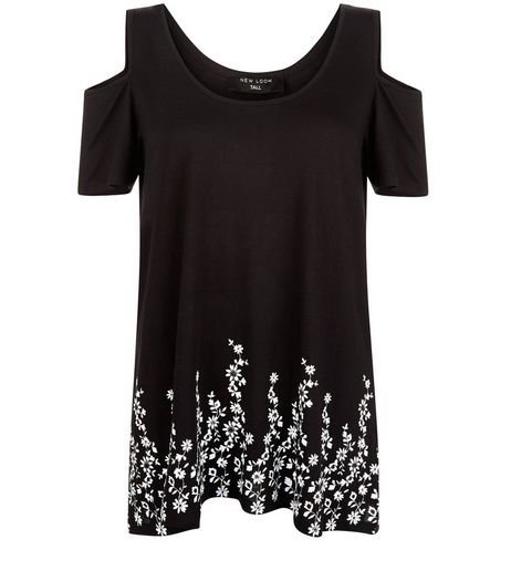 Tall Black Floral Print Cold Shoulder T-Shirt | New Look