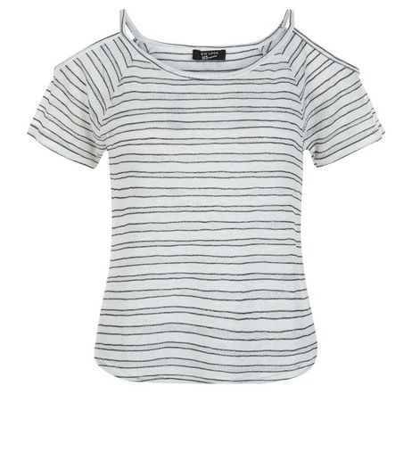 Teens Blue Stripe Fine Knit Cold Shoulder Top | New Look