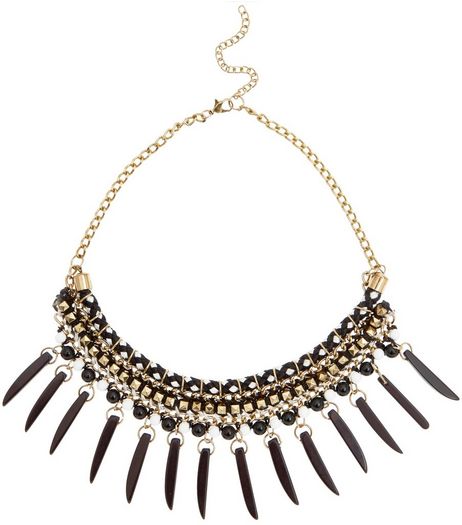 Black Studded Spike Necklace | New Look
