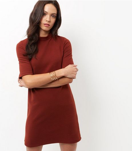 Light Brown Funnel Neck Tunic Dress | New Look