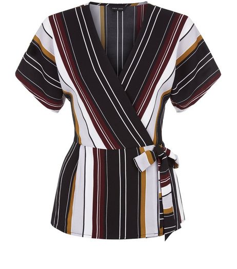 Black Stripe Wrap Tie Side Top | New Look