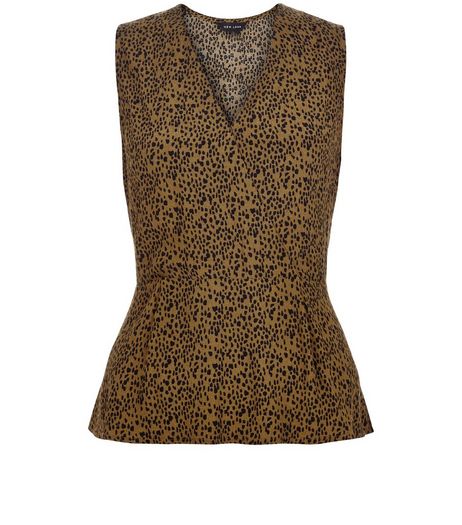 Green Animal Print Wrap Front Peplum Top | New Look