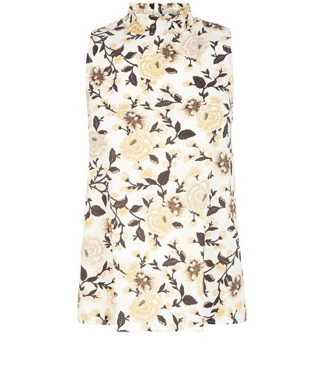 White Floral Print Funnel Neck Vest | New Look
