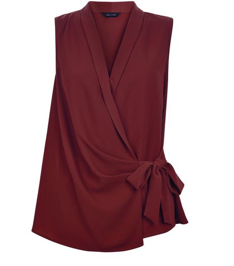 Burgundy Tie Waist Wrap Sleeveless Top | New Look