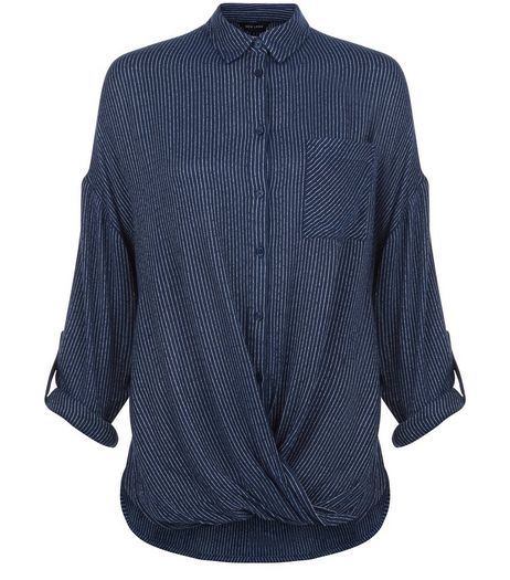 Blue Pinstripe Wrap Shirt | New Look