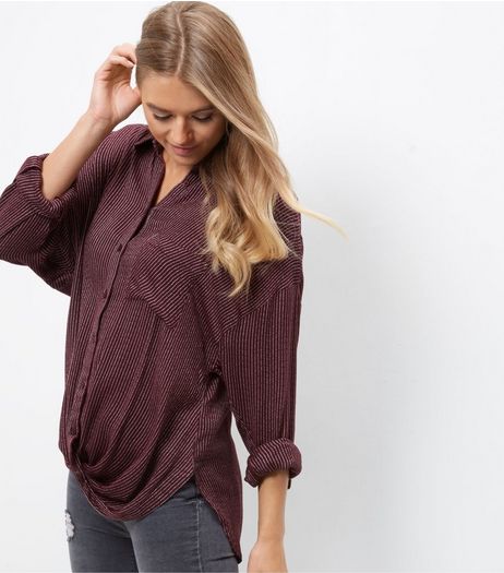 Red Pinstripe Wrap Shirt | New Look