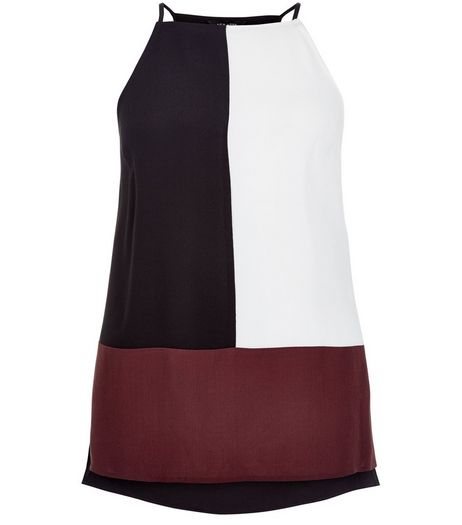 Black Colour Block High Neck Cami | New Look