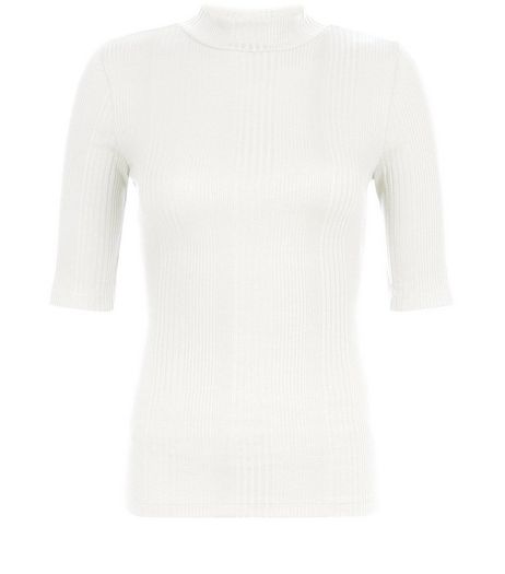 Cream Ribbed Funnel Neck 1/2 Sleeve Top | New Look
