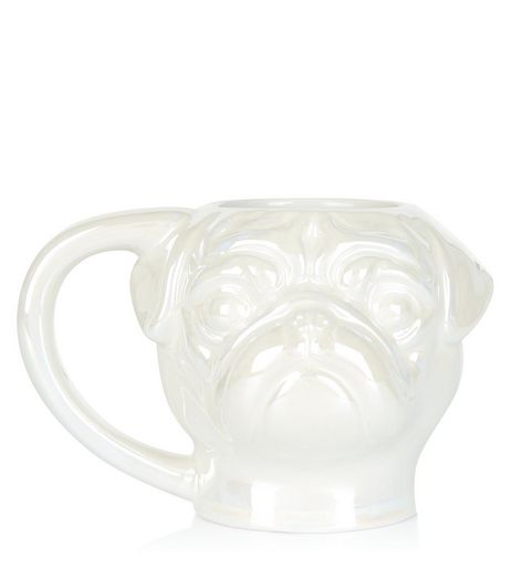 White 3D Pug Mug | New Look