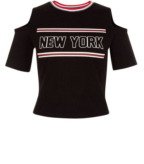 Black New York Cold Shoulder Crop Top | New Look