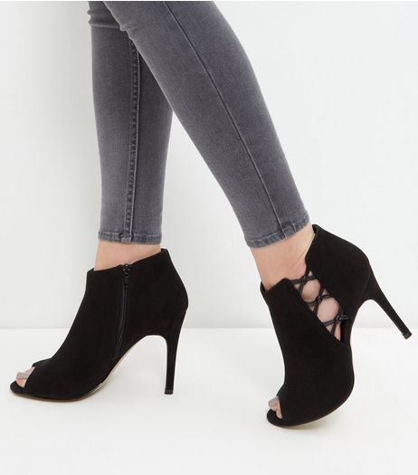 Black Suedette Cut Out Knotted Trim Heeled Boots | New Look