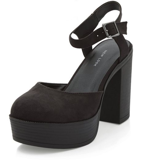 Black Suedette Platform Block Heels | New Look
