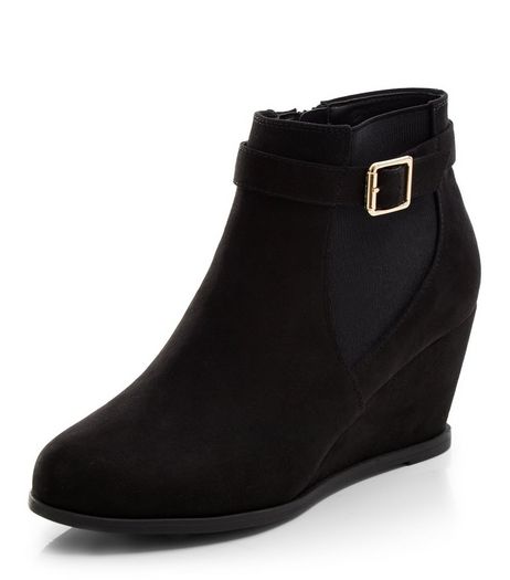 Teens Black Wedge Shoeboots | New Look