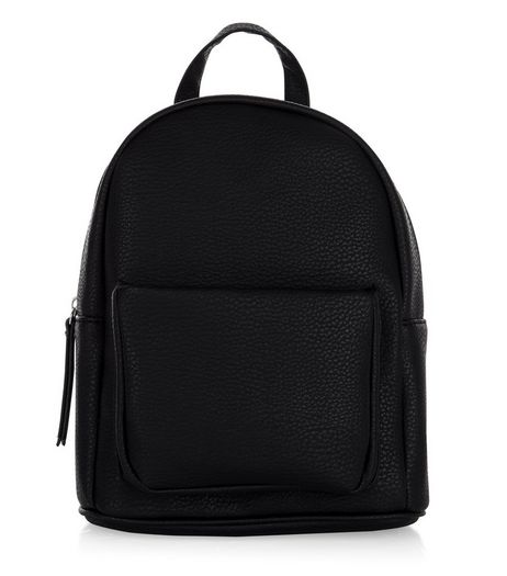 Black Pocket Front Curved Mini Backpack | New Look