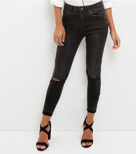 Black Ripped Knee Drop Hem Skinny Jeans | New Look