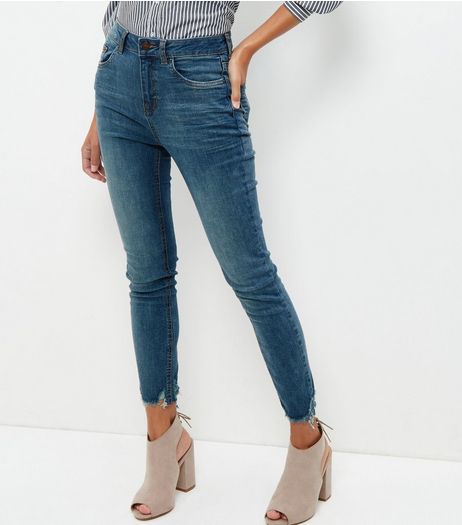 Blue Washed Ankle Grazer Fray Hem Skinny Jeans | New Look