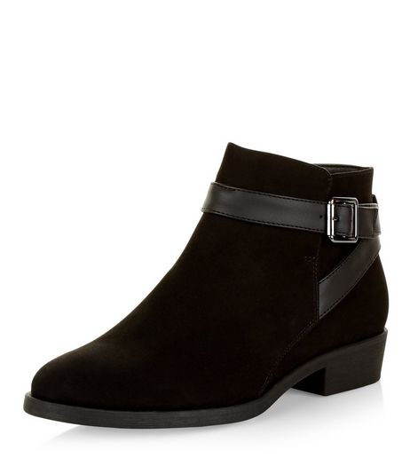 Black Suedette Buckle Ankle Boots | New Look