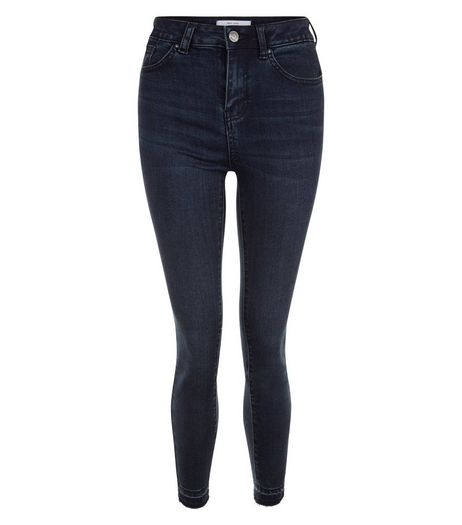 Navy Drop Hem Ankle Grazer Skinny Jeans | New Look