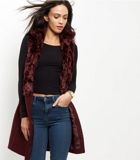 Burgundy Faux Fur Panel Sleeveless Coat | New Look