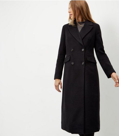 Navy Button Front Longline Coat | New Look