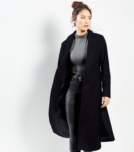 Navy Bar Back Split Side Maxi Coat | New Look