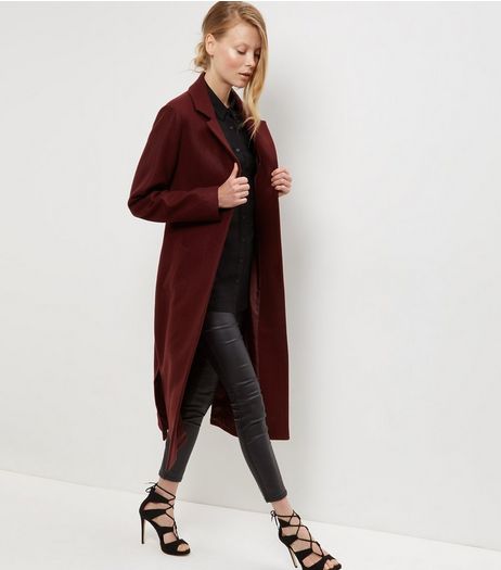 Burgundy Bar Back Split Side Maxi Coat | New Look