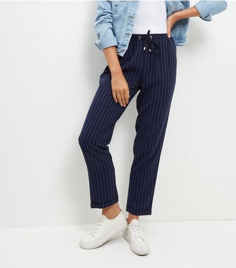 Navy Pinstripe Joggers | New Look