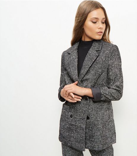 Black Flecked Longline Suit Jacket | New Look